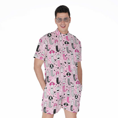 Pink Girly Mermaid Pattern Print Men's Rompers