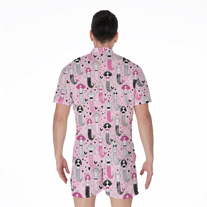 Pink Girly Mermaid Pattern Print Men's Rompers