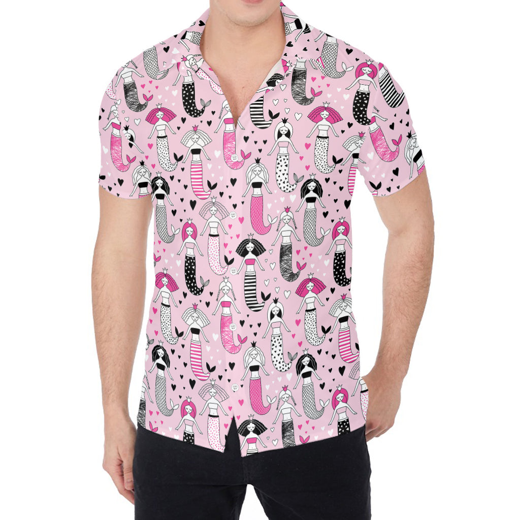 Pink Girly Mermaid Pattern Print Men's Shirt