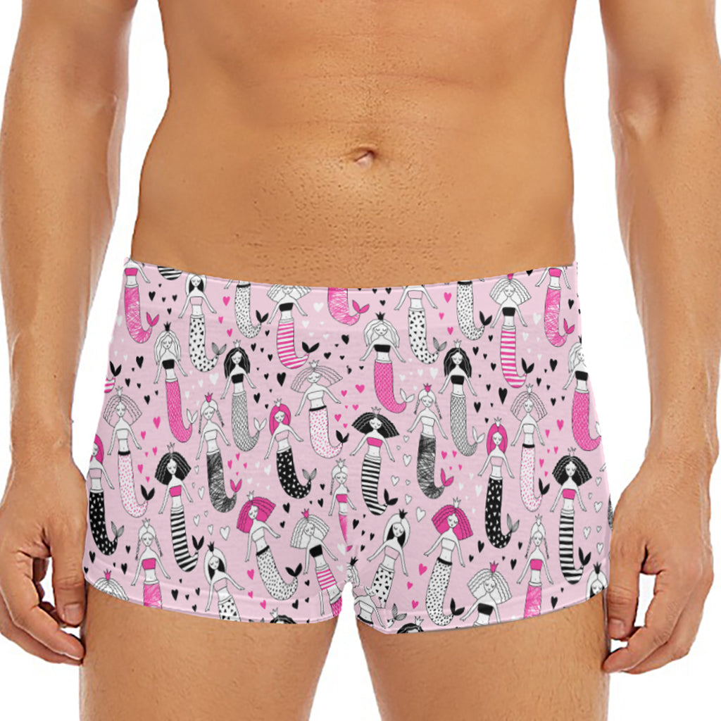 Pink Girly Mermaid Pattern Print Men's Short Boxer Briefs