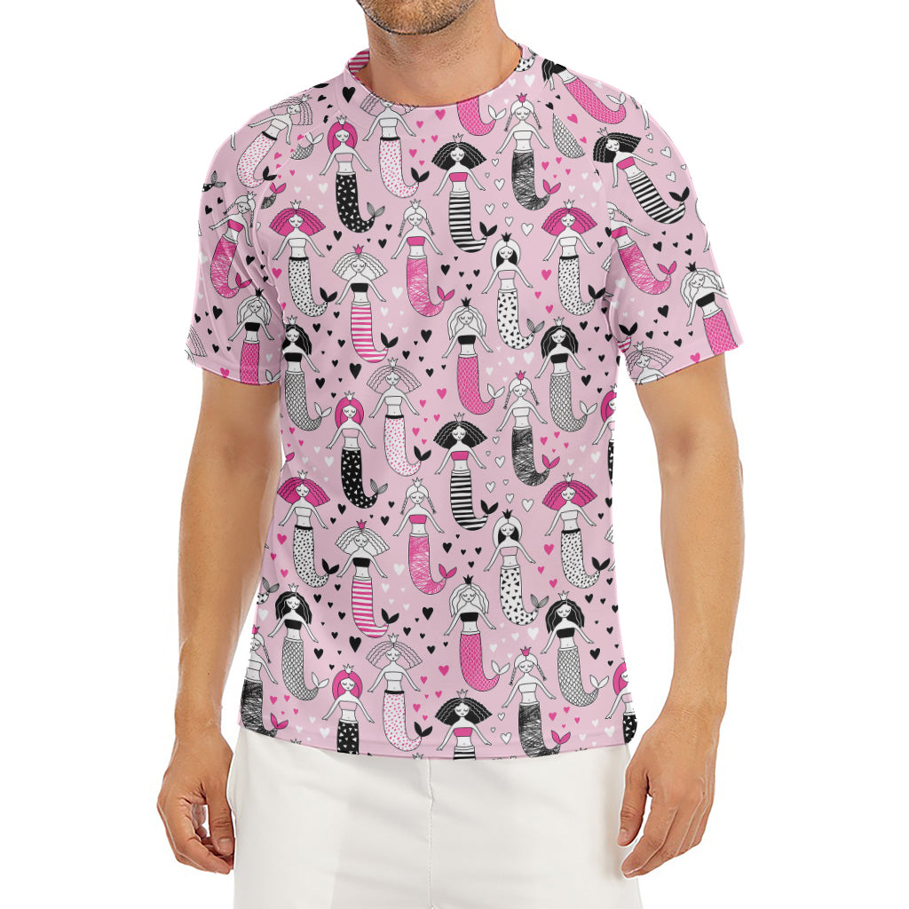 Pink Girly Mermaid Pattern Print Men's Short Sleeve Rash Guard