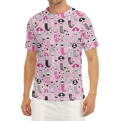 Pink Girly Mermaid Pattern Print Men's Short Sleeve Rash Guard