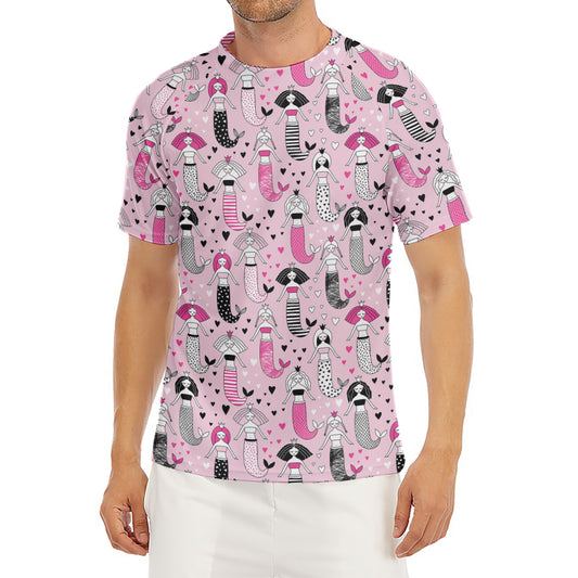 Pink Girly Mermaid Pattern Print Men's Short Sleeve Rash Guard