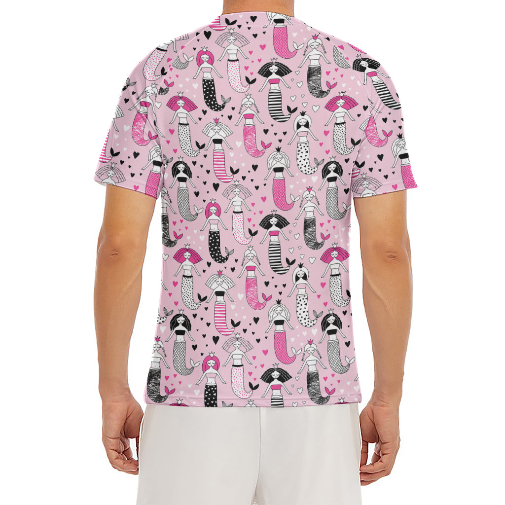 Pink Girly Mermaid Pattern Print Men's Short Sleeve Rash Guard