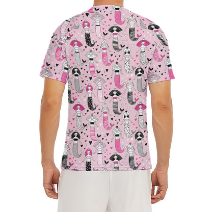 Pink Girly Mermaid Pattern Print Men's Short Sleeve Rash Guard