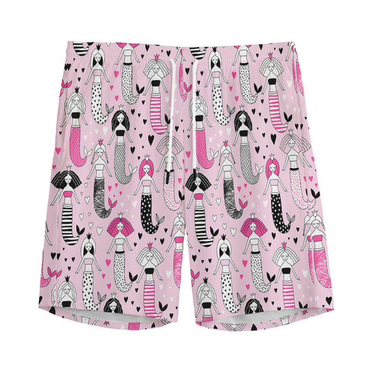 Pink Girly Mermaid Pattern Print Men's Sports Shorts