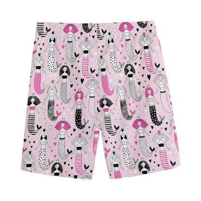 Pink Girly Mermaid Pattern Print Men's Sports Shorts