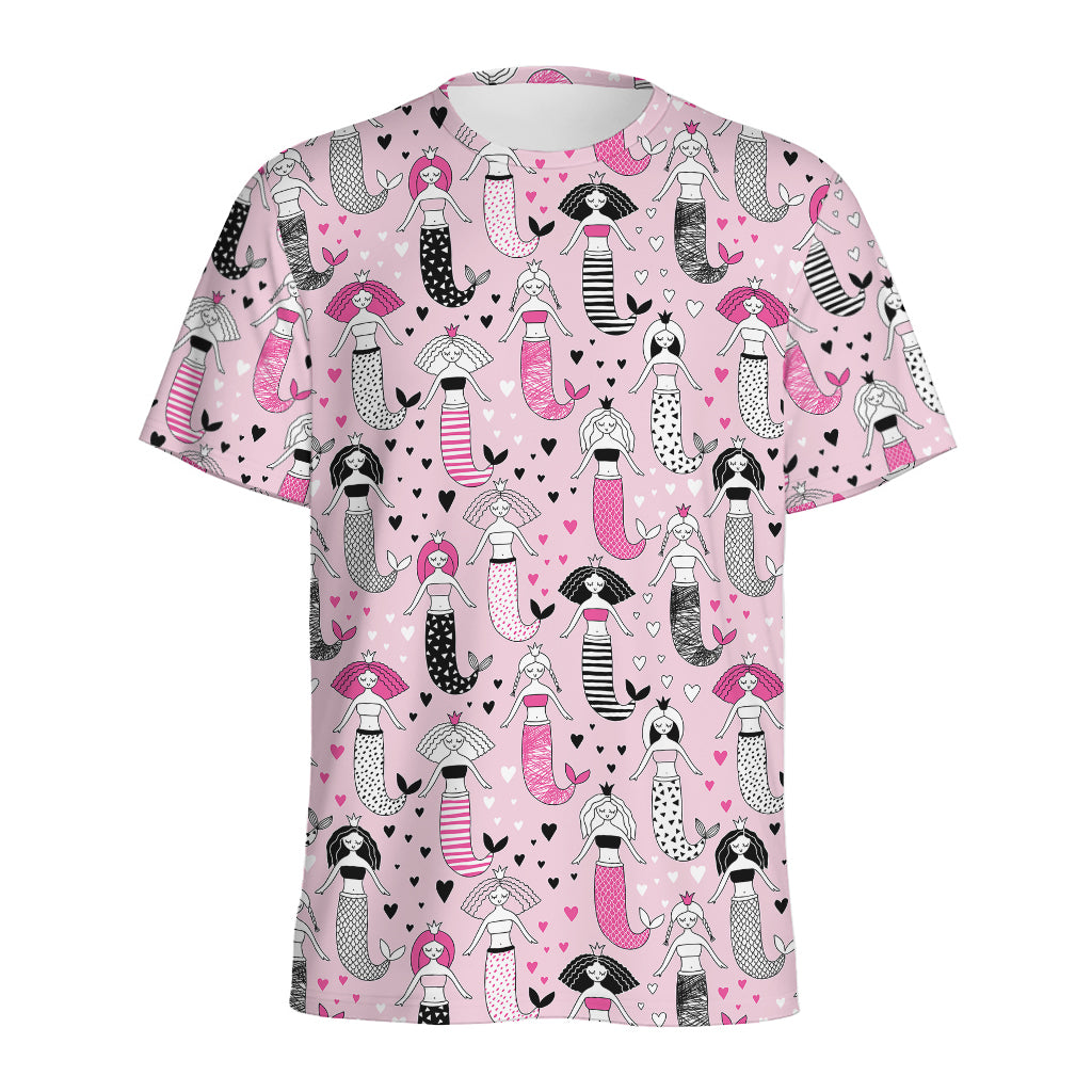 Pink Girly Mermaid Pattern Print Men's Sports T-Shirt