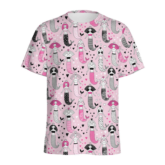 Pink Girly Mermaid Pattern Print Men's Sports T-Shirt