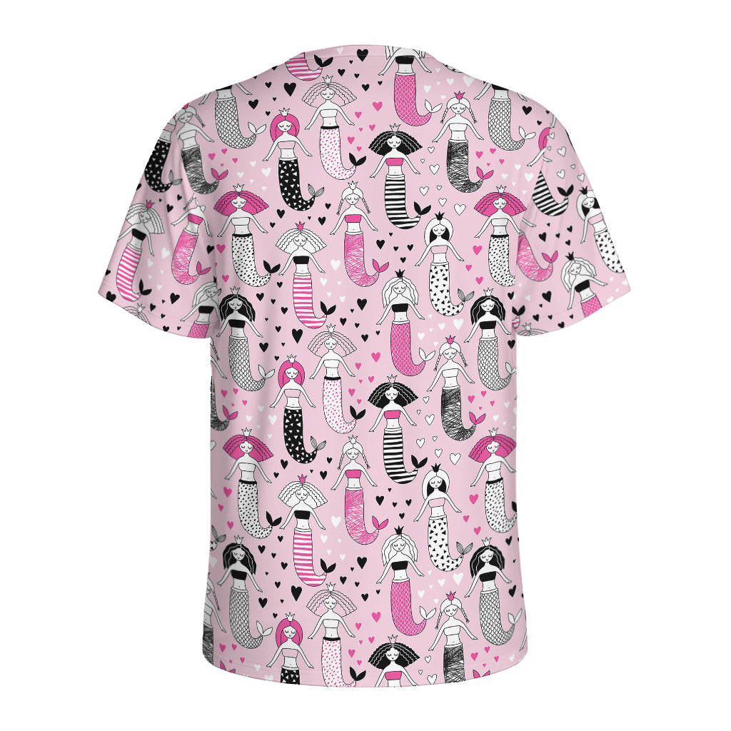 Pink Girly Mermaid Pattern Print Men's Sports T-Shirt
