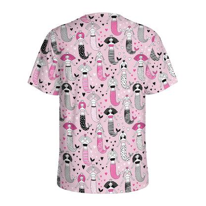 Pink Girly Mermaid Pattern Print Men's Sports T-Shirt