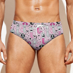 Pink Girly Mermaid Pattern Print Men's Swim Briefs