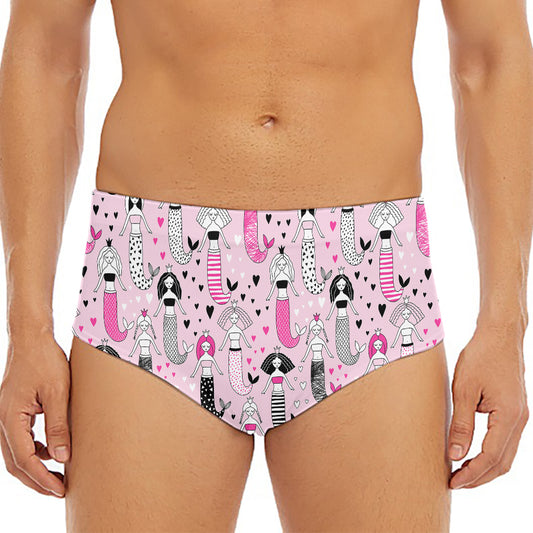 Pink Girly Mermaid Pattern Print Men's Triangle Swim Briefs