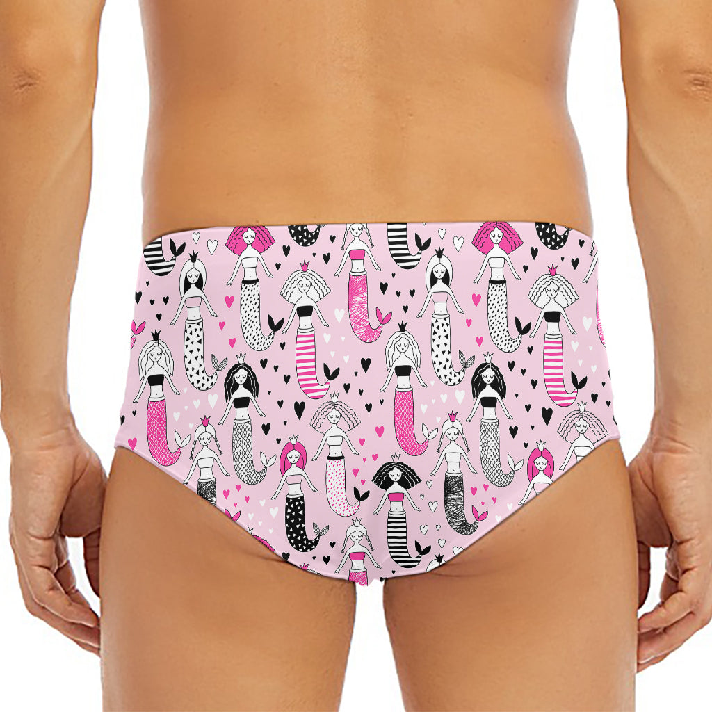 Pink Girly Mermaid Pattern Print Men's Triangle Swim Briefs