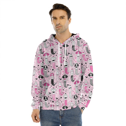 Pink Girly Mermaid Pattern Print Men's Velvet Pullover Hoodie