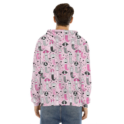 Pink Girly Mermaid Pattern Print Men's Velvet Pullover Hoodie