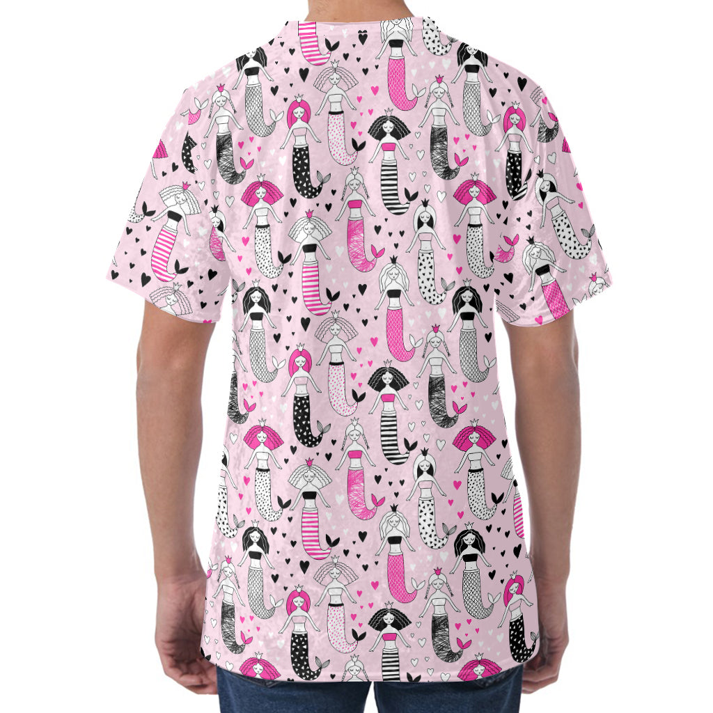 Pink Girly Mermaid Pattern Print Men's Velvet T-Shirt