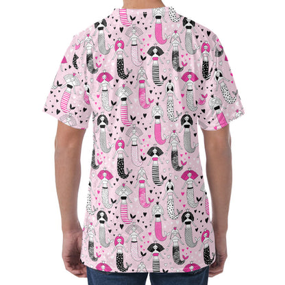 Pink Girly Mermaid Pattern Print Men's Velvet T-Shirt