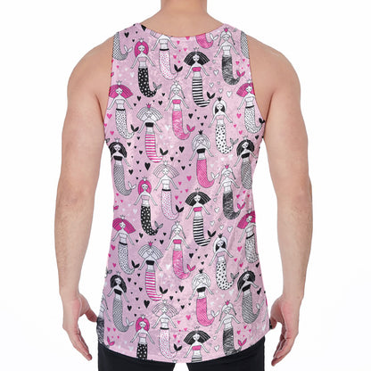 Pink Girly Mermaid Pattern Print Men's Velvet Tank Top