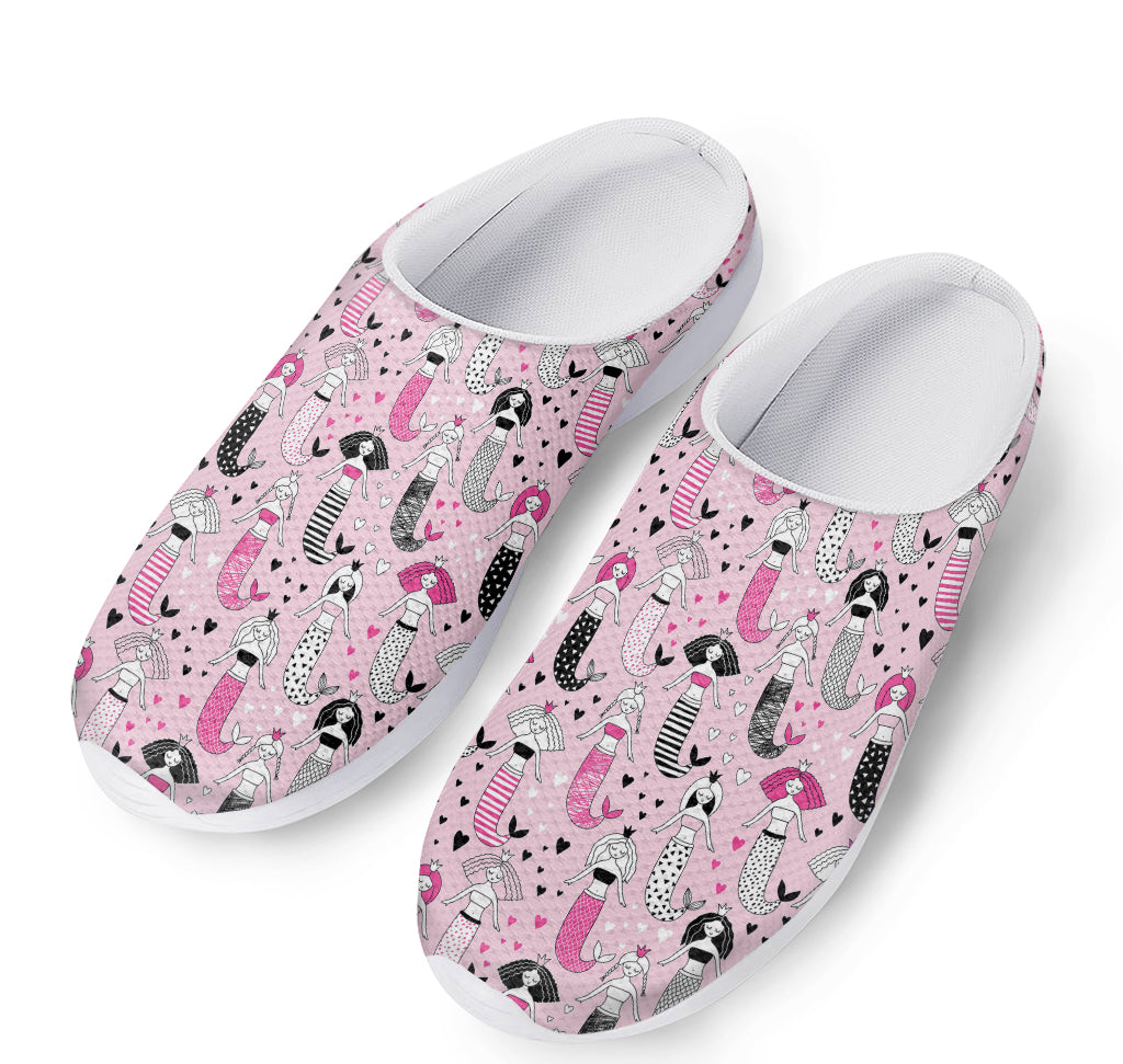 Pink Girly Mermaid Pattern Print Mesh Casual Shoes