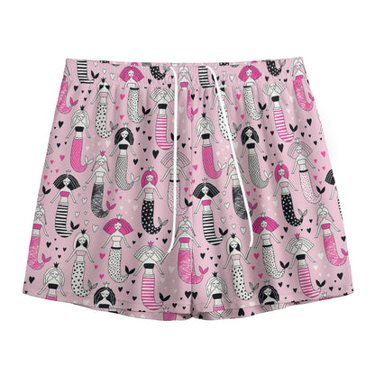 Pink Girly Mermaid Pattern Print Mesh Shorts
