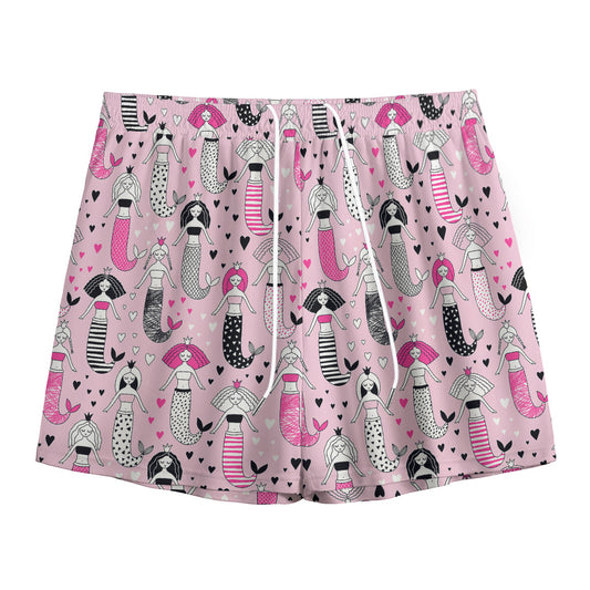Pink Girly Mermaid Pattern Print Mesh Shorts
