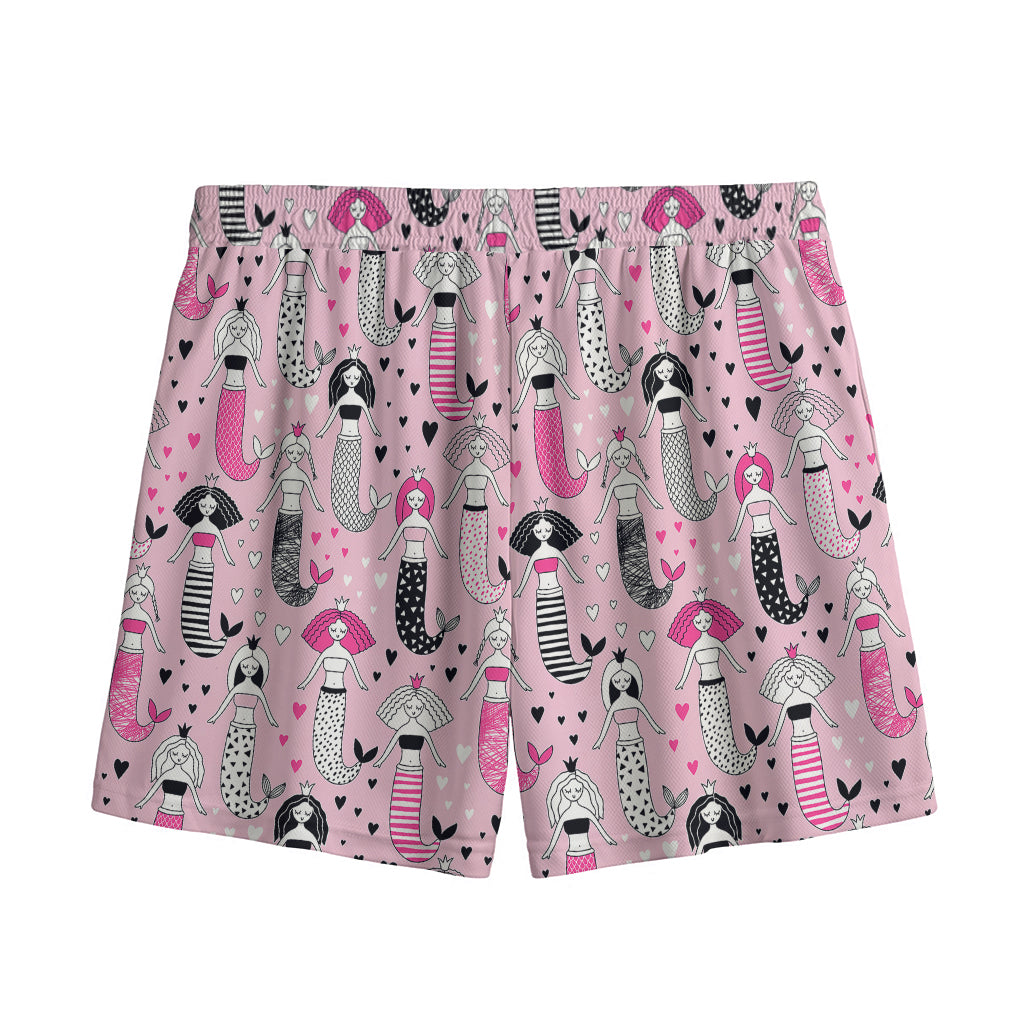 Pink Girly Mermaid Pattern Print Mesh Shorts