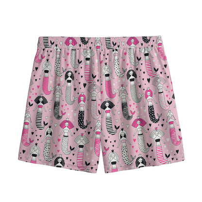 Pink Girly Mermaid Pattern Print Mesh Shorts
