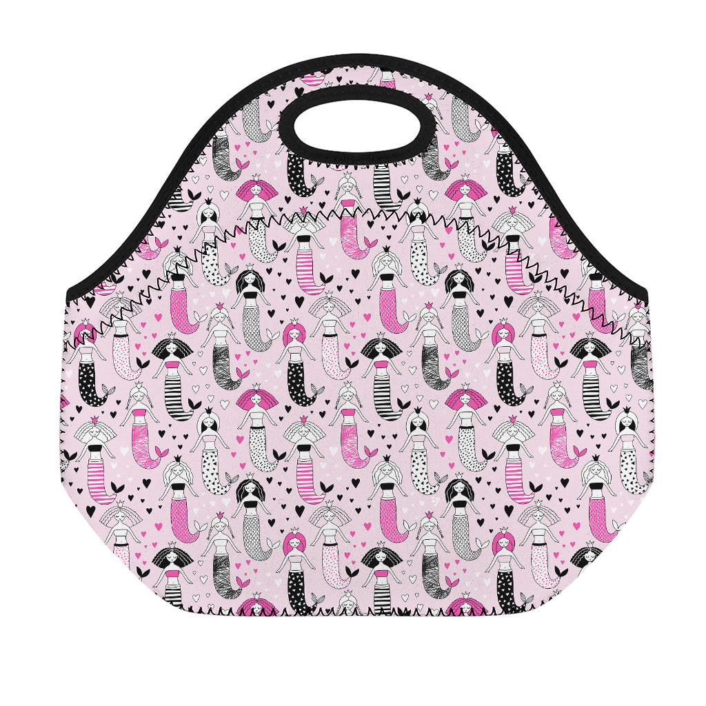 Pink Girly Mermaid Pattern Print Neoprene Lunch Bag
