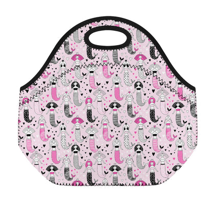 Pink Girly Mermaid Pattern Print Neoprene Lunch Bag