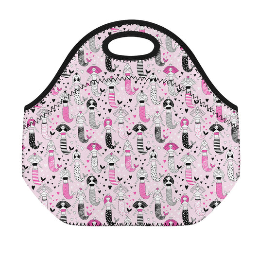 Pink Girly Mermaid Pattern Print Neoprene Lunch Bag
