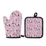 Pink Girly Mermaid Pattern Print Oven Mitt And Pot Holder Set