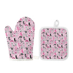Pink Girly Mermaid Pattern Print Oven Mitt And Pot Holder Set