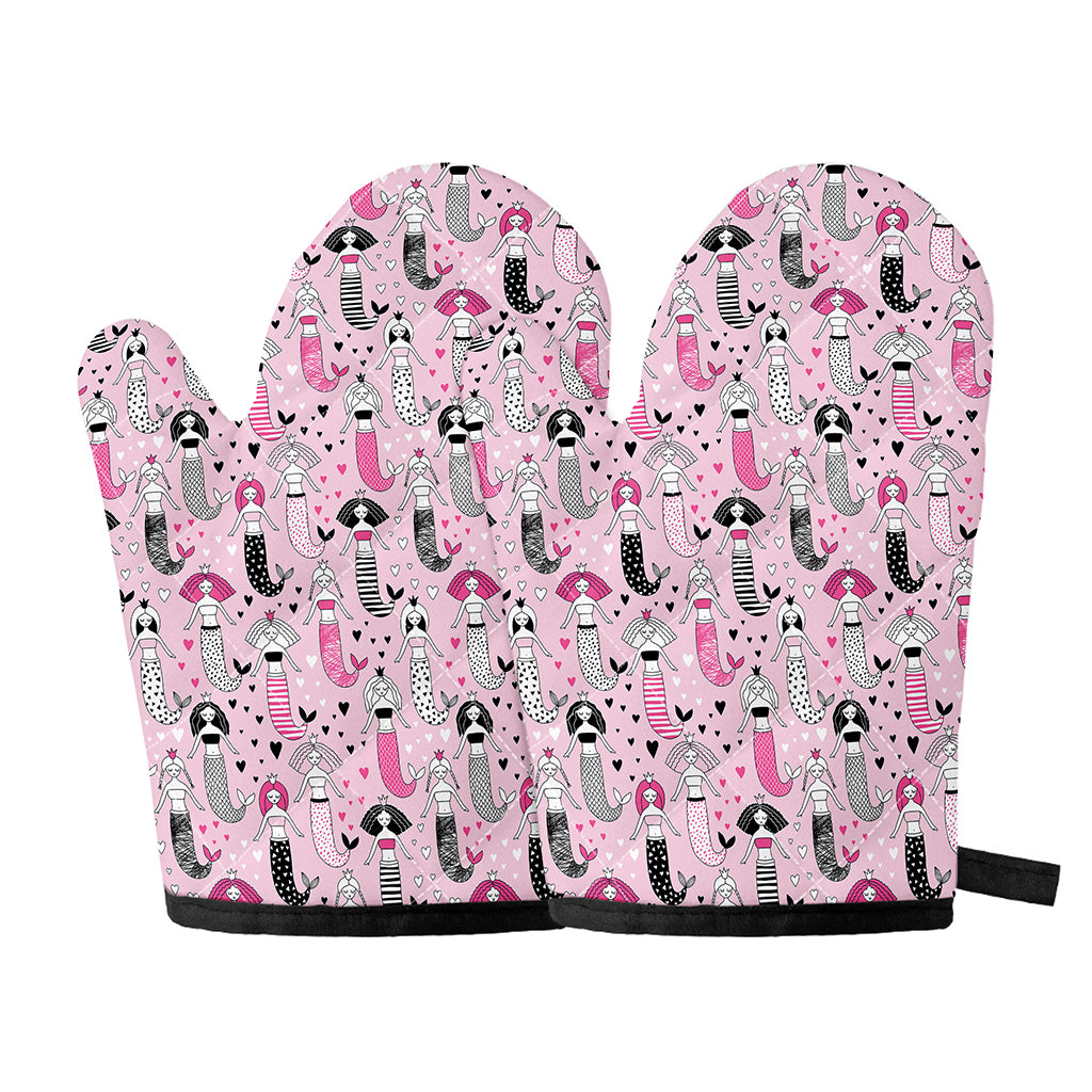 Pink Girly Mermaid Pattern Print Oven Mitts