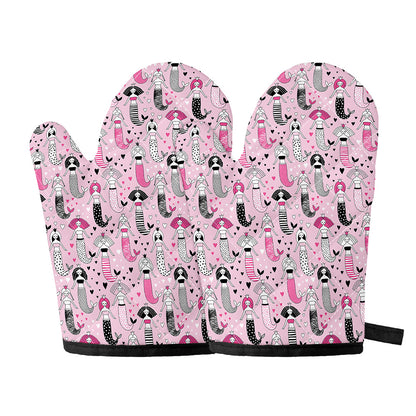 Pink Girly Mermaid Pattern Print Oven Mitts