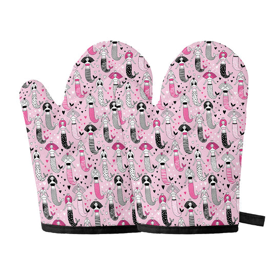 Pink Girly Mermaid Pattern Print Oven Mitts