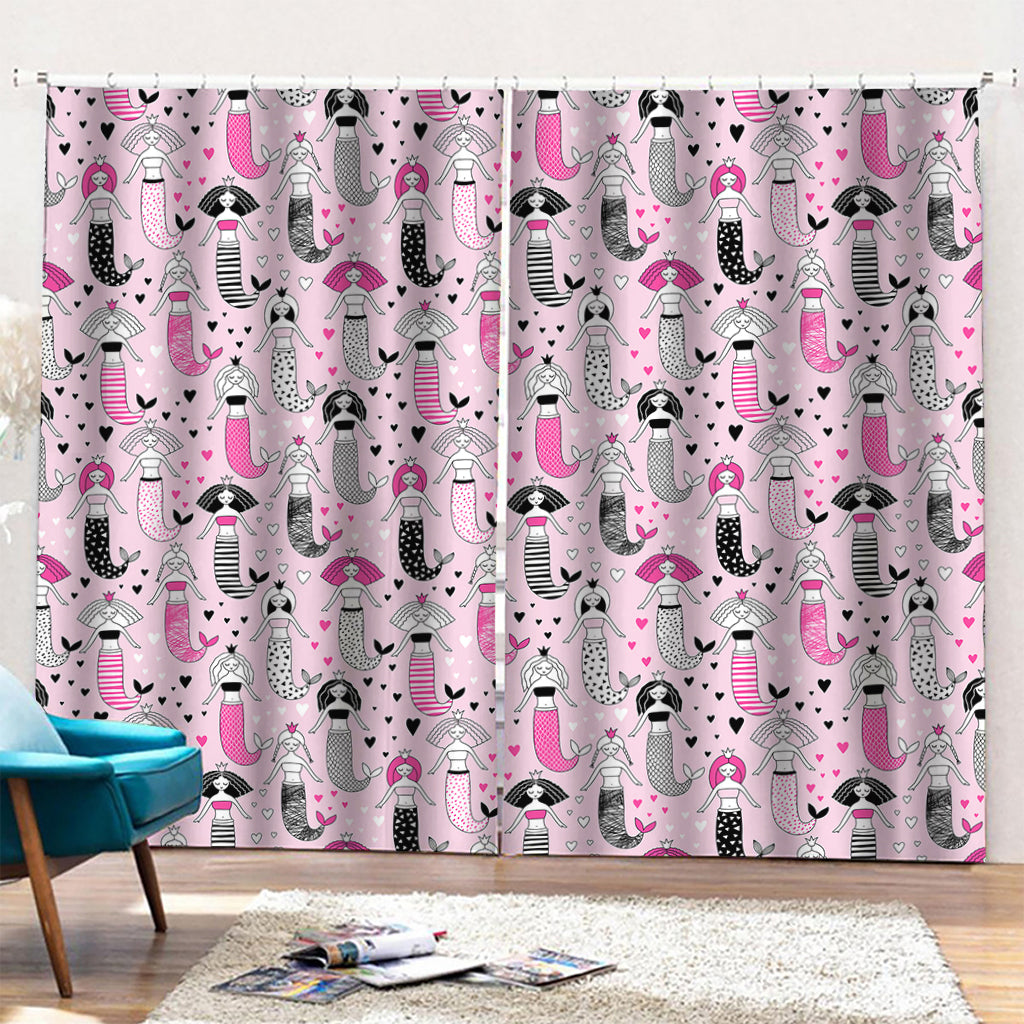 Pink Girly Mermaid Pattern Print Pencil Pleat Curtains