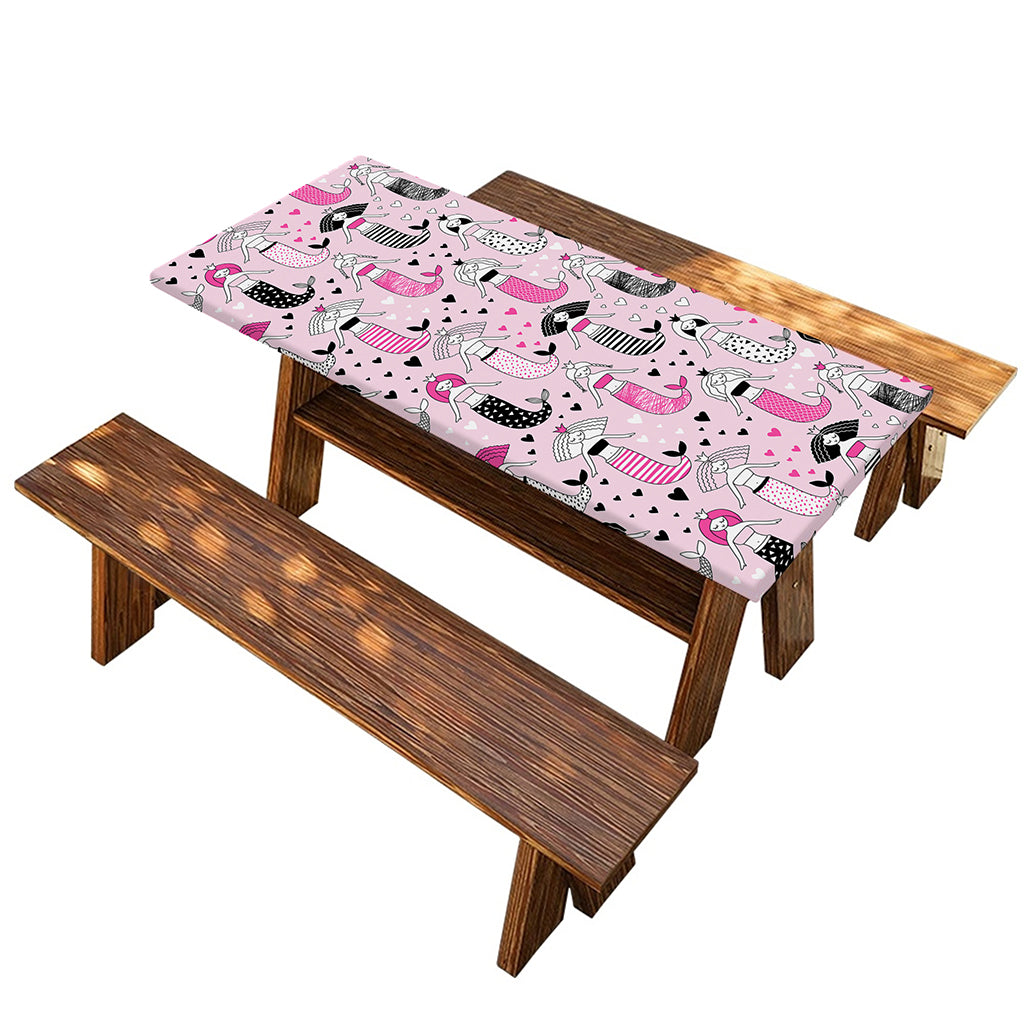 Pink Girly Mermaid Pattern Print Picnic Table Cover