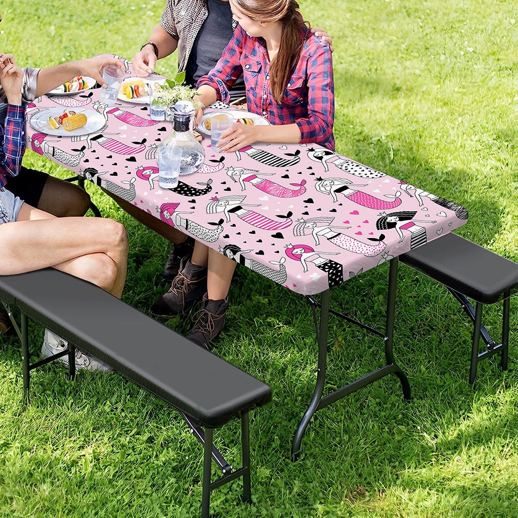 Pink Girly Mermaid Pattern Print Picnic Table Cover