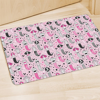 Pink Girly Mermaid Pattern Print Polyester Doormat