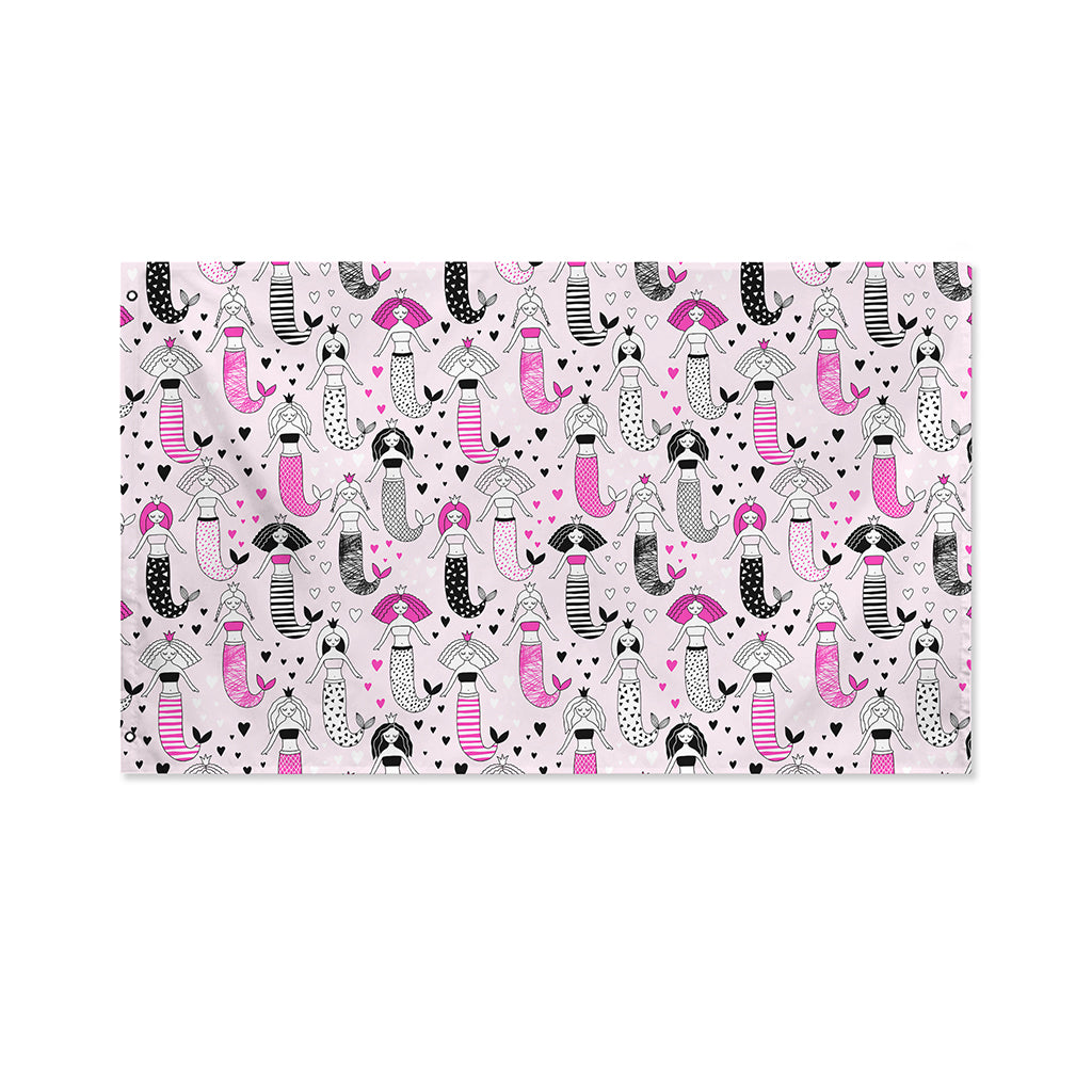 Pink Girly Mermaid Pattern Print Polyester Flag