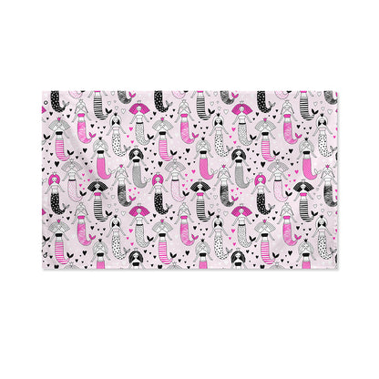 Pink Girly Mermaid Pattern Print Polyester Flag