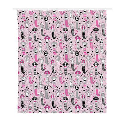 Pink Girly Mermaid Pattern Print Polyester Shower Curtain