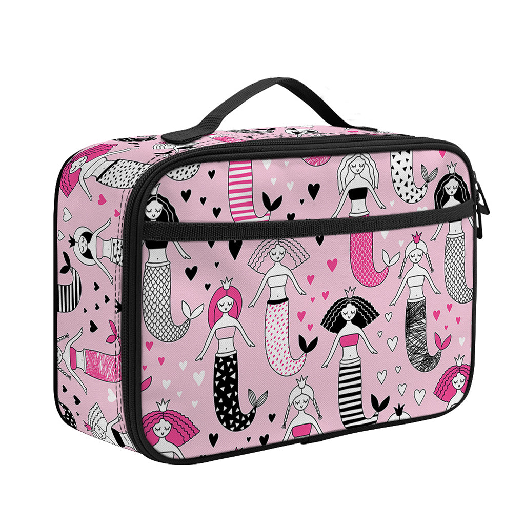 Pink Girly Mermaid Pattern Print Portable Lunch Bag