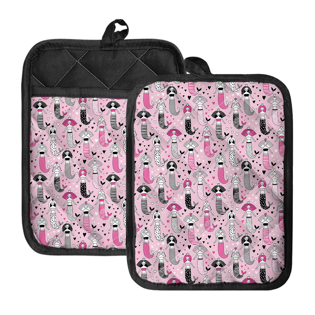 Pink Girly Mermaid Pattern Print Pot Holders With Pocket