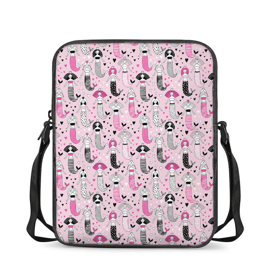 Pink Girly Mermaid Pattern Print Rectangular Crossbody Bag
