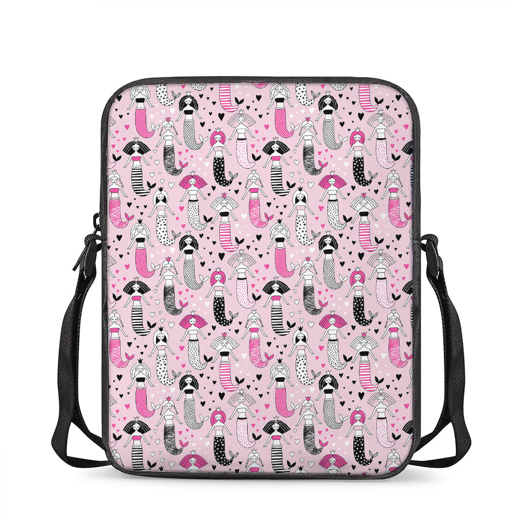 Pink Girly Mermaid Pattern Print Rectangular Crossbody Bag