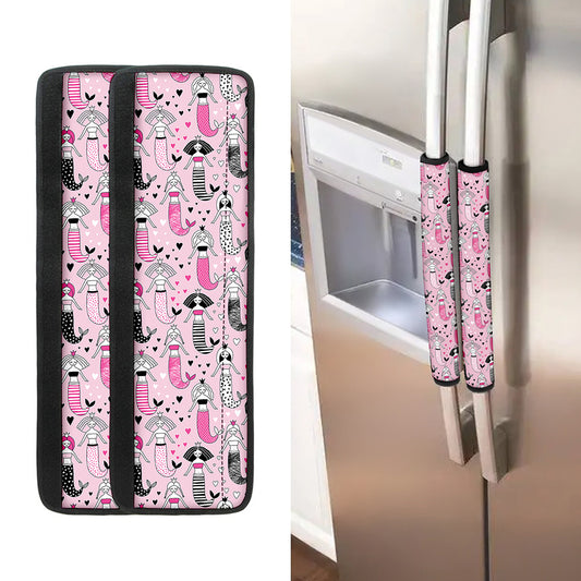 Pink Girly Mermaid Pattern Print Refrigerator Handle Covers