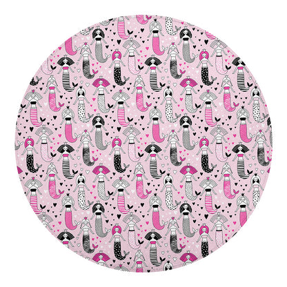 Pink Girly Mermaid Pattern Print Round Blanket