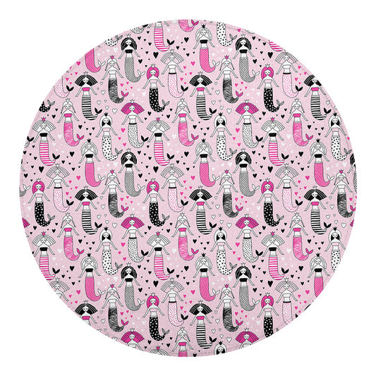 Pink Girly Mermaid Pattern Print Round Blanket